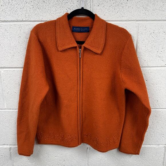 Vtg Karen Scott Womens M Full Zip Cardigan Sweater 100% Wool Australia Cabincore - Picture 1 of 10